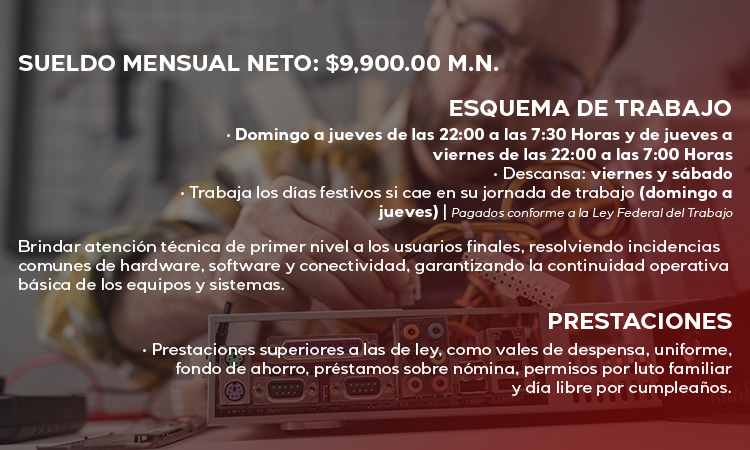 Imagen conlos datos de la vacante de Operador de Monitoreo